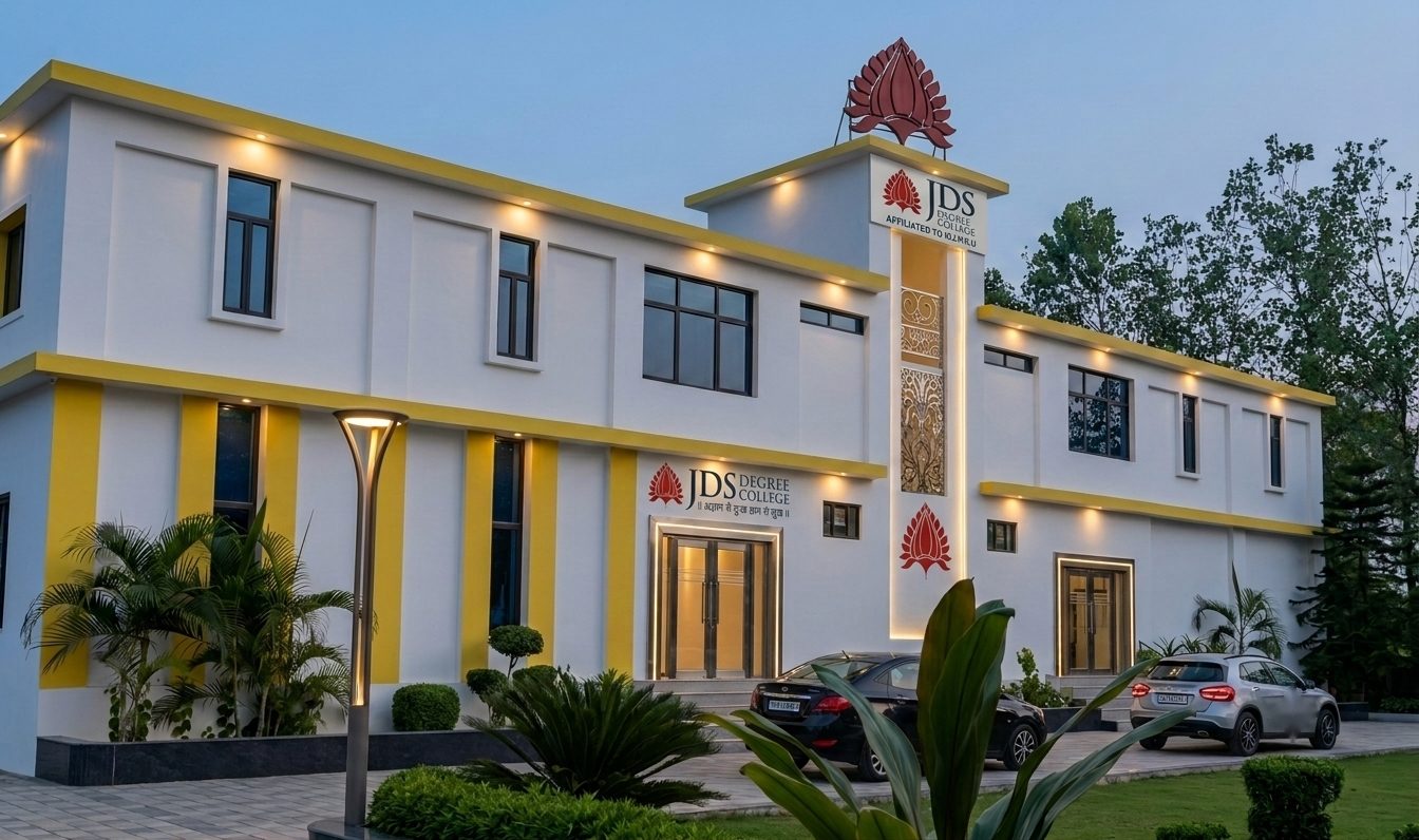 The JDS College building at dusk